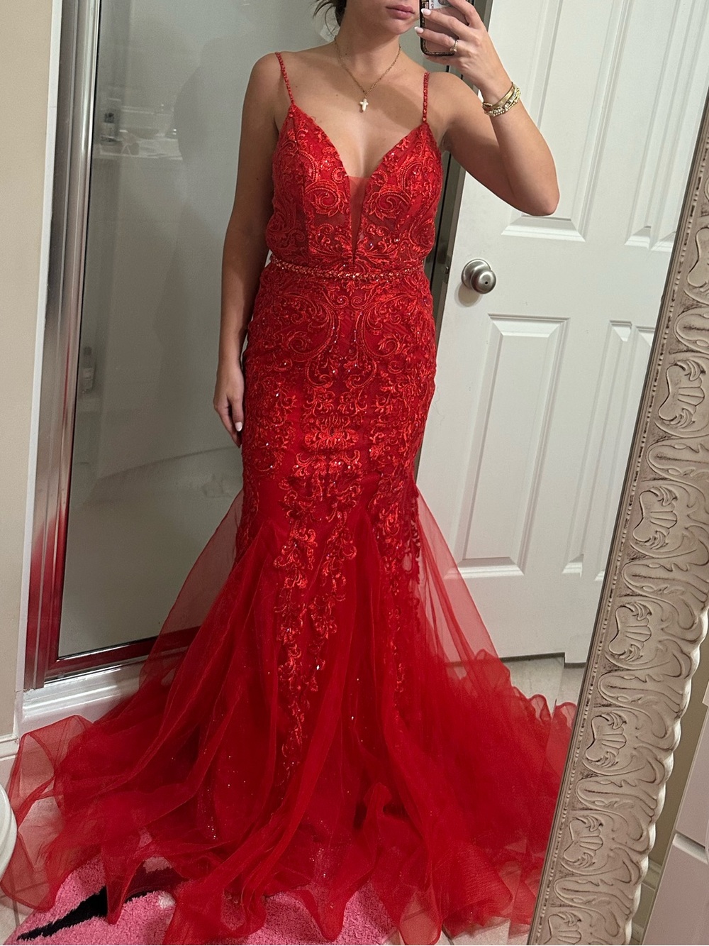 Clarisse Red Beaded Mermaid Prom Dress